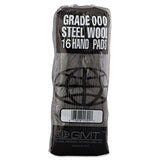 GMT Industrial-Quality Steel Wool Hand Pads, #000 Extra Fine, Steel Gray, 16 Pads/Sleeve, 12 Sleeves/Carton (GMA117001) 12 Sleeves of 16