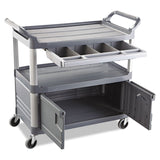Rubbermaid® Commercial Xtra Instrument Cart with Locking Storage Area, Plastic, 3 Shelves, 300 lb Capacity, 20" x 40.63" x 37.8", Gray (RCP4094GRA) Each