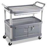 Rubbermaid® Commercial Xtra Instrument Cart with Locking Storage Area, Plastic, 3 Shelves, 300 lb Capacity, 20" x 40.63" x 37.8", Gray (RCP4094GRA) Each