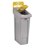 Rubbermaid® Commercial Slim Jim Recycling Station Kit, 1-Stream Bottles and Cans, 23 gal, Plastic, Yellow/Gray (RCP2185052) Each