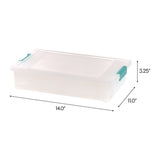 IRIS Latch Lid Storage Box, 2.3 gal, 14 x 11 x 3.5, Clear Bin/Seafoam Latches (IRS301158) Each