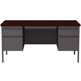 Alera® Double Pedestal Steel Desk, 60" x 30" x 29.5", Mahogany/Charcoal, Charcoal Legs (ALEHSD6030CM) Each