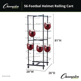 Champion Sports 56 Football Helmet Rolling Rack, 26" x 28" x 81", Black (CSIFBWR) Each