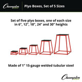 Champion Sports Plyo Box Set, 13", 15", 18", 21", 24", 5/Set (CSIPXBSET) Each