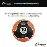Champion Sports Rhino Elite Medicine Ball, 10 lb, Orange (CSIPRM10) Each