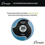 Champion Sports Rhino Elite Medicine Ball, 20 lb, Blue (CSIPRM20) Each
