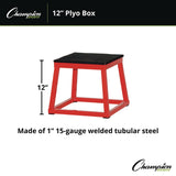 Champion Sports Plyo Box, 15" x 15", Plywood/Rubber/Steel, Red/Black (CSIPXB12) Each