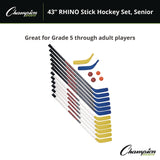 Champion Sports 43" Rhino Stick Hockey Set, 12 Sticks/2 Pucks/2 Balls/2 Extra Blades (CSIHS43SET) Each