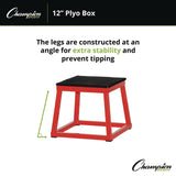 Champion Sports Plyo Box, 15" x 15", Plywood/Rubber/Steel, Red/Black (CSIPXB12) Each