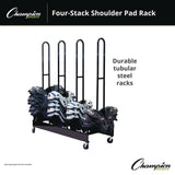 Champion Sports Mobile Four-Stack Shoulder Pad Rack, Metal, 176 lb Capacity, 24" x 59" x 68", Black (CSIFBSPR4) Each