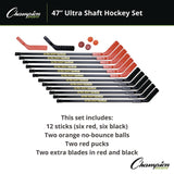 Champion Sports Ultra Shaft Hockey Set, Twelve 47' Hockey Sticks/Two Pucks/Two Balls/Two Extra Blades (CSIUS47SET) Each