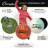 Champion Sports Rhino Skin Variety Dodgeball Set, 6.3" Diameter, Luminous/Spider/ThermoGrip, 6/Set (CSIRXVARIETYSET) Each