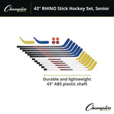 Champion Sports 43" Rhino Stick Hockey Set, 12 Sticks/2 Pucks/2 Balls/2 Extra Blades (CSIHS43SET) Each