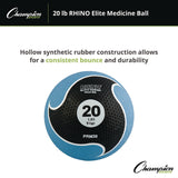 Champion Sports Rhino Elite Medicine Ball, 20 lb, Blue (CSIPRM20) Each
