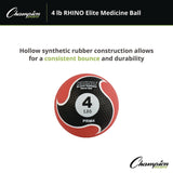 Champion Sports Rhino Elite Medicine Ball, 4 lb, Red (CSIPRM4) Each