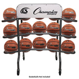 Champion Sports 3-Tier Pro Basketball Rack, Metal, 220 lb Capacity, 8 x 60 x 48, Silver (CSICBR15) Each