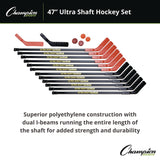 Champion Sports Ultra Shaft Hockey Set, Twelve 47' Hockey Sticks/Two Pucks/Two Balls/Two Extra Blades (CSIUS47SET) Each