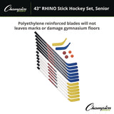 Champion Sports 43" Rhino Stick Hockey Set, 12 Sticks/2 Pucks/2 Balls/2 Extra Blades (CSIHS43SET) Each