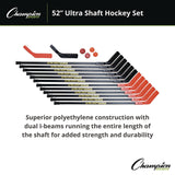 Champion Sports Ultra Shaft Hockey Set, Twelve 52" Hocket Sticks/Two Balls/Two Pucks/Two Extra Blades (CSIUS52SET) Each