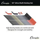 Champion Sports Ultra Shaft Hockey Set, Twelve 52" Hocket Sticks/Two Balls/Two Pucks/Two Extra Blades (CSIUS52SET) Each