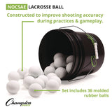 Champion Sports Lacrosse Balls in a Bucket, 11" x 11" Bucket with 36 White Rubber Balls (CSILBWN36) Each