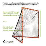 Champion Sports Backyard Lacrosse Goal & Net, 4 ft x 4 ft, 1.25" dia Frame (CSILNGL44) Each