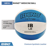 Champion Sports Rhino Leather Medicine Ball, 18 lb, Teal/White (CSIMB16) Each