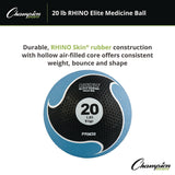 Champion Sports Rhino Elite Medicine Ball, 20 lb, Blue (CSIPRM20) Each