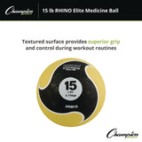 Champion Sports Rhino Elite Medicine Ball, 15 lb, Yellow (CSIPRM15) Each