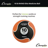 Champion Sports Rhino Elite Medicine Ball, 10 lb, Orange (CSIPRM10) Each