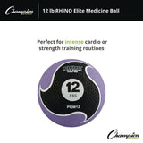 Champion Sports Rhino Elite Medicine Ball, 12 lb, Purple (CSIPRM12) Each