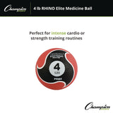 Champion Sports Rhino Elite Medicine Ball, 4 lb, Red (CSIPRM4) Each