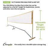 Champion Sports Rhino Port-A-Net Set, 36" to 60" x 18 ft, 1" dia Frame (CSIPA18SET) Each