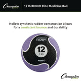 Champion Sports Rhino Elite Medicine Ball, 12 lb, Purple (CSIPRM12) Each