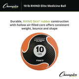 Champion Sports Rhino Elite Medicine Ball, 10 lb, Orange (CSIPRM10) Each