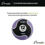 Champion Sports Rhino Elite Medicine Ball, 12 lb, Purple (CSIPRM12) Each