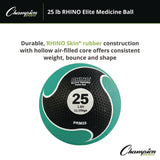 Champion Sports Rhino Elite Medicine Ball, 25 lb, Green (CSIPRM25) Each