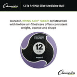 Champion Sports Rhino Elite Medicine Ball, 12 lb, Purple (CSIPRM12) Each