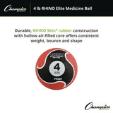 Champion Sports Rhino Elite Medicine Ball, 4 lb, Red (CSIPRM4) Each