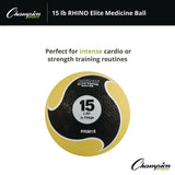 Champion Sports Rhino Elite Medicine Ball, 15 lb, Yellow (CSIPRM15) Each
