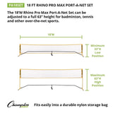 Champion Sports Rhino Port-A-Net Set, 36" to 60" x 18 ft, 1" dia Frame (CSIPA18SET) Each