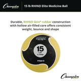 Champion Sports Rhino Elite Medicine Ball, 15 lb, Yellow (CSIPRM15) Each