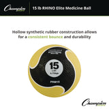 Champion Sports Rhino Elite Medicine Ball, 15 lb, Yellow (CSIPRM15) Each