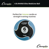 Champion Sports Rhino Elite Medicine Ball, 6 lb, Blue (CSIPRM6) Each