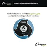 Champion Sports Rhino Elite Medicine Ball, 6 lb, Blue (CSIPRM6) Each
