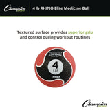 Champion Sports Rhino Elite Medicine Ball, 4 lb, Red (CSIPRM4) Each