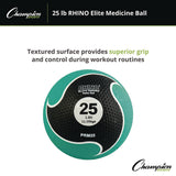 Champion Sports Rhino Elite Medicine Ball, 25 lb, Green (CSIPRM25) Each