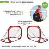 Champion Sports Pop Up Soccer Goal, 72" x 48", 1.25" dia, Pair (CSISG64) Each