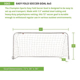 Champion Sports Easy Fold Soccer Goal, 6 ft x 3 ft, 1.25" dia Frame (CSISG63) Each