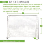 Champion Sports Easy Fold Soccer Goal, 8 ft x 6 ft, 1.25" dia Frame (CSISG86) Each